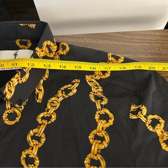 ❤️FATHER SONS Stylish Black and Gold Chain Print Men's Shirt XL - Picture 8 of 10